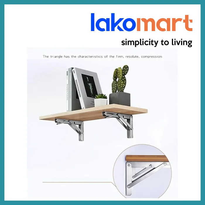 2 Pcs  Stainless Steel Folding L Bracket Release Catch Shelf Support Bracket (10/12/14 Inches)