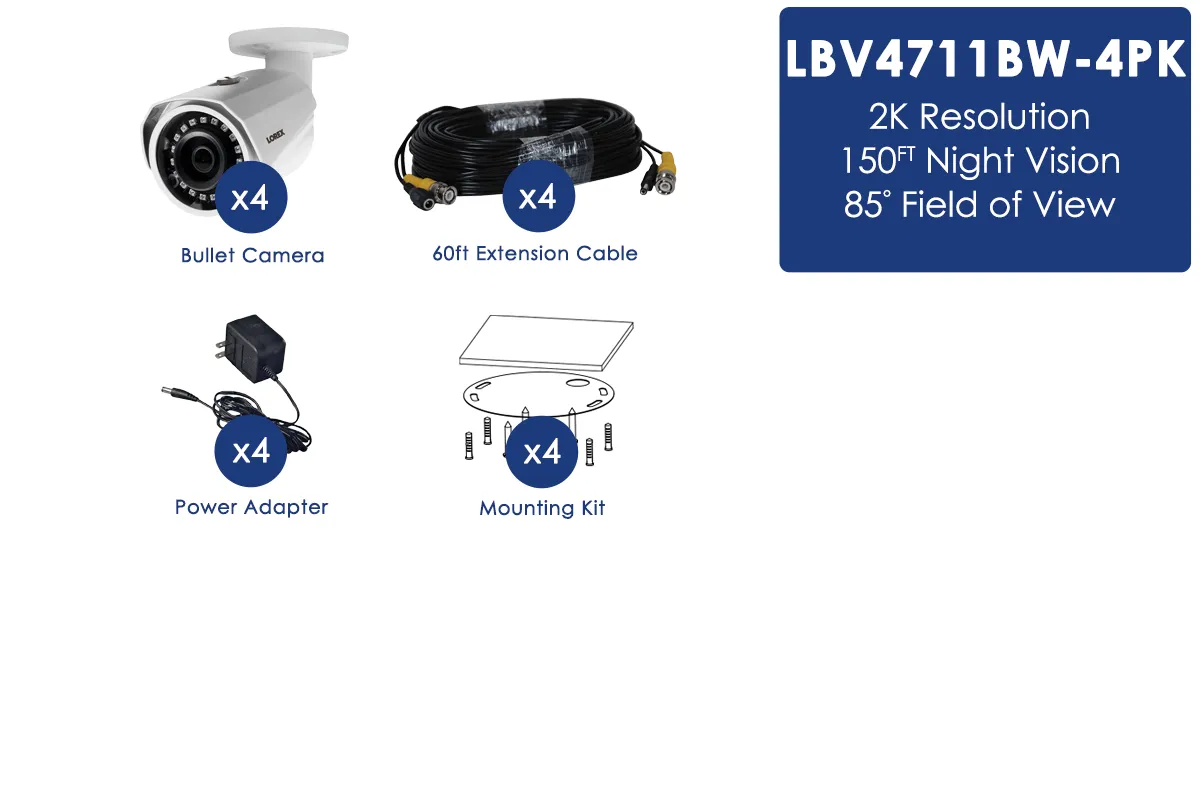 2K SuperHD Weatherproof Night-Vision Security Camera (4-pack)