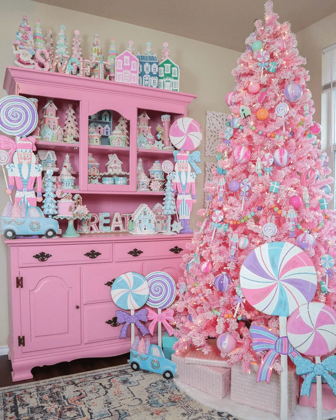 6.5' Duchess Pink Flock Artificial Christmas Tree with 500 Warm White LED Lights