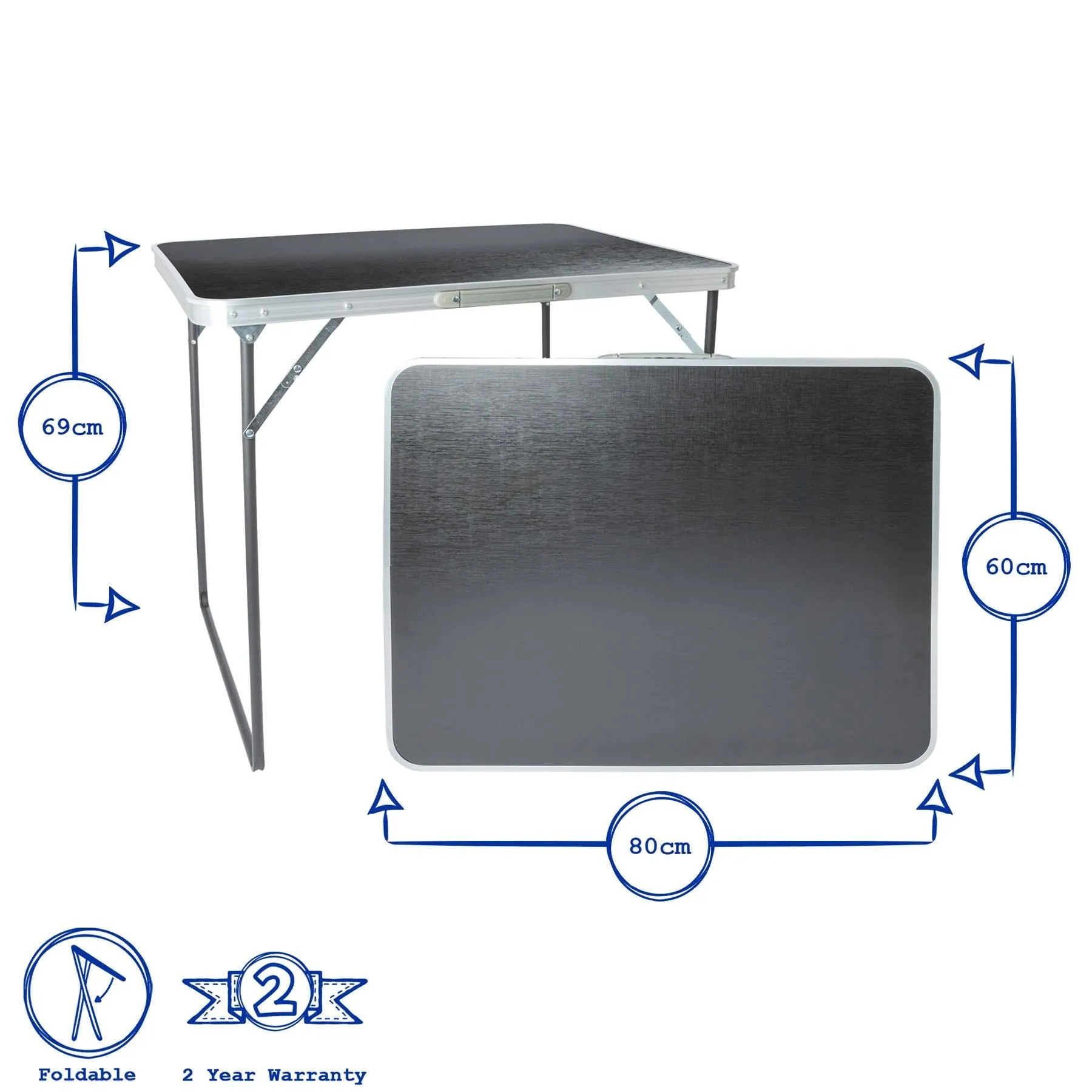 80cm x 60cm Folding Metal Camping Table - By Harbour Housewares