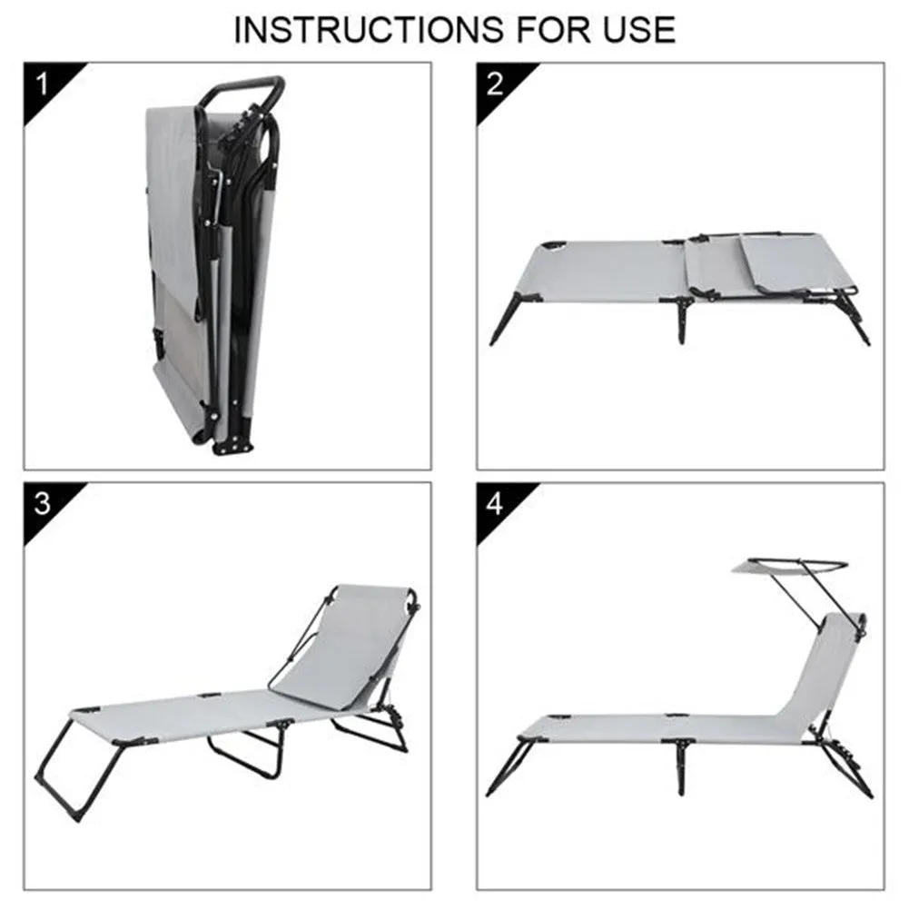 ALICIAN Outdoor Foldable Triple Folding Bed with Head Canopy Grey