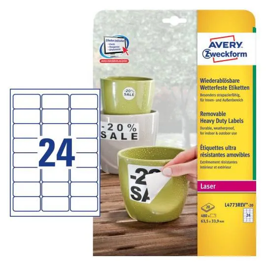 Avery Weatherproof film labels63.5 x 33.9 mm - (L4773REV-20)