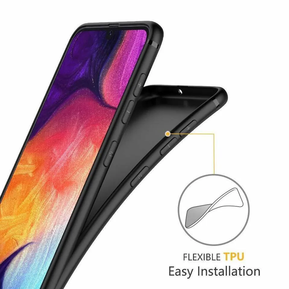 Black Gel Case Tough Shockproof Phone Case Gel Cover Skin for Samsung Galaxy A70
