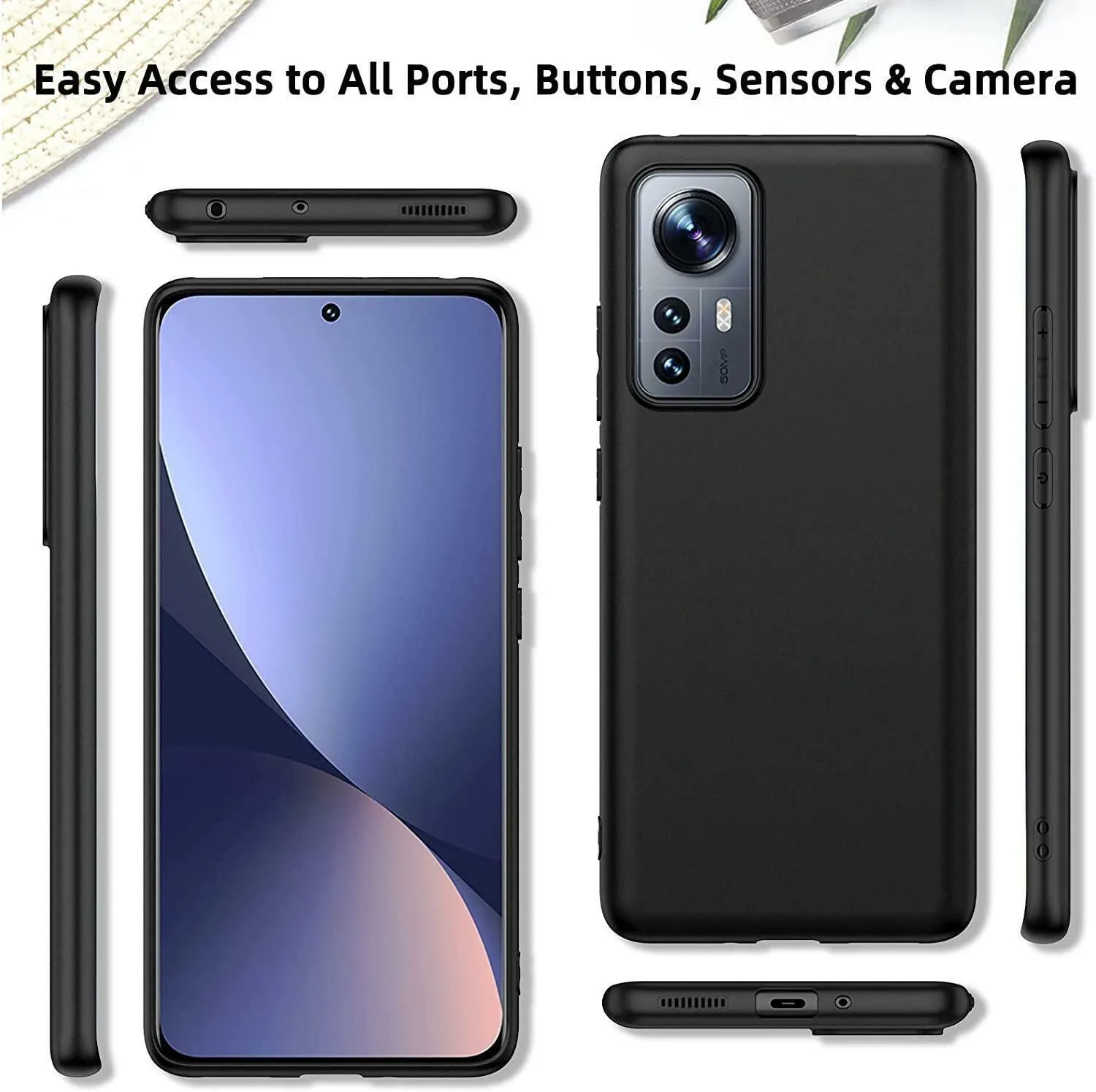 Black Gel Case Tough Shockproof Phone Case Gel Cover Skin for Xiaomi 12 Lite