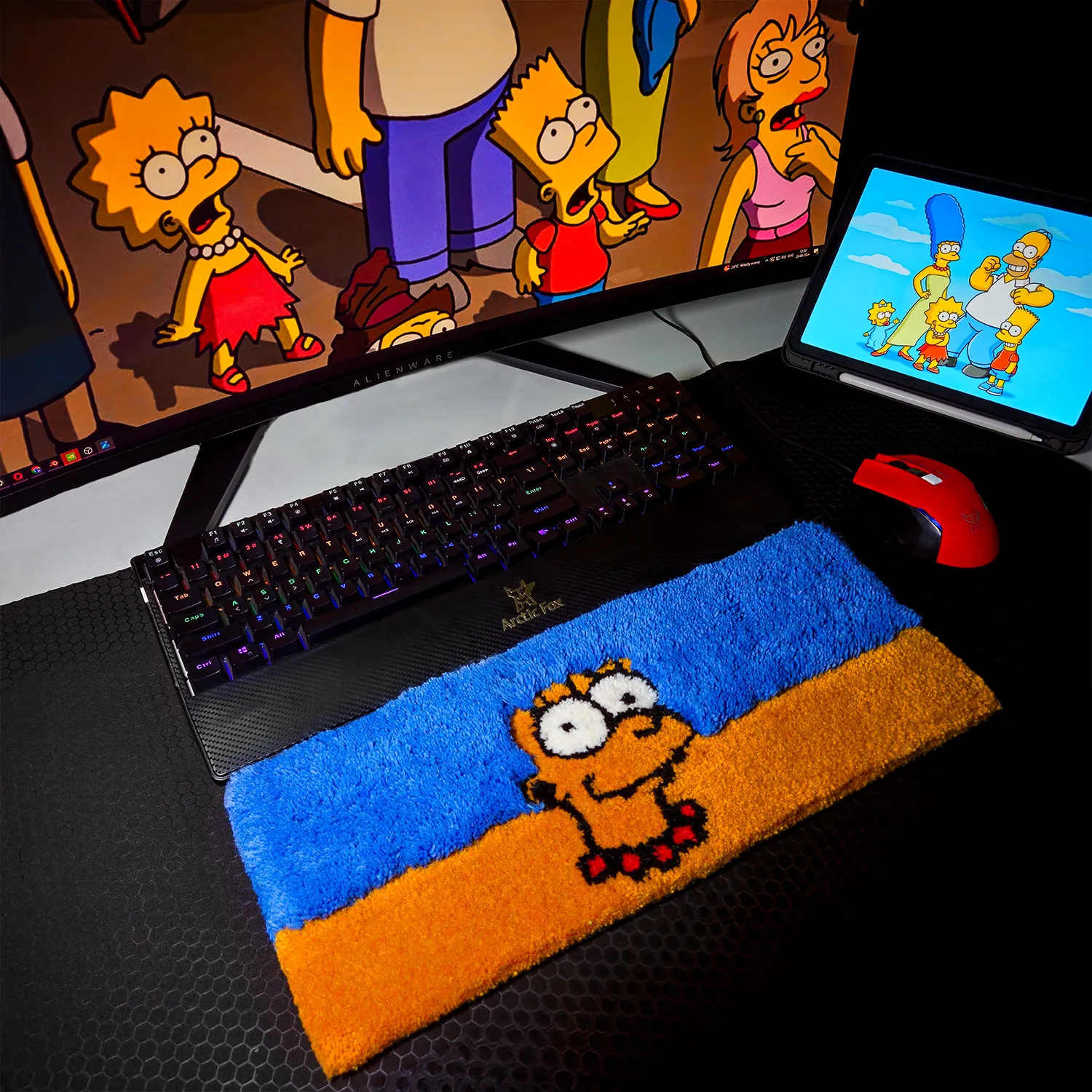 Blue Beehive Gaming Wrist Rest Rug - Ergonomic Keyboard Support for American Cartoon Fans