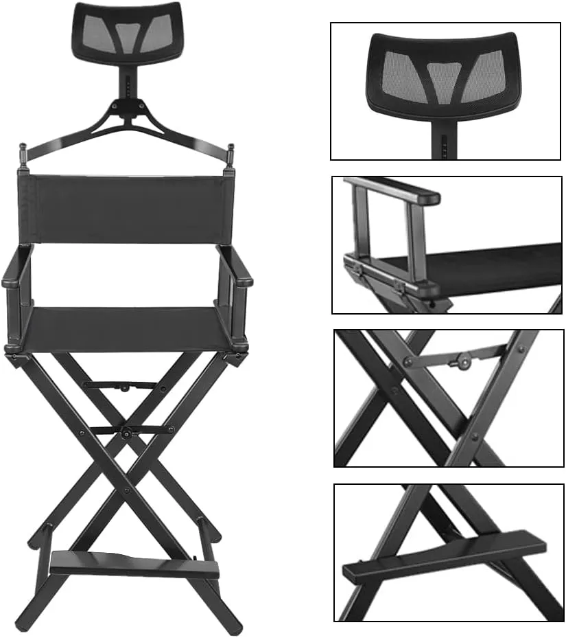 Foldable Aluminum Makeup Director Chair With Footrest And Headrest Y197