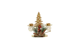 Golden Iron Double Candlestick - Christmas Window & Desktop Ornament