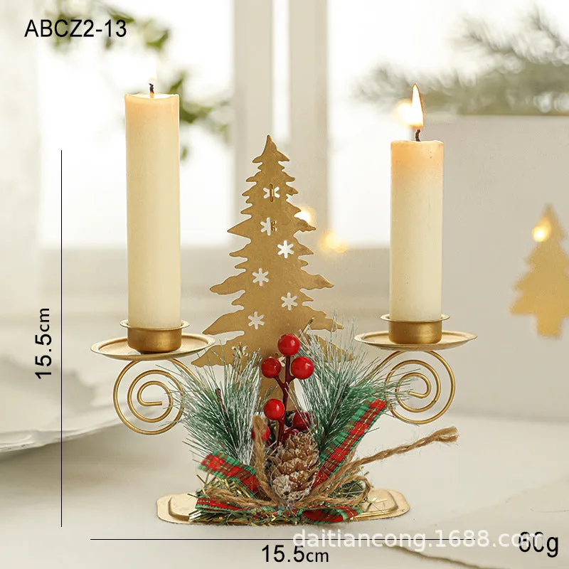 Golden Iron Double Candlestick - Christmas Window & Desktop Ornament