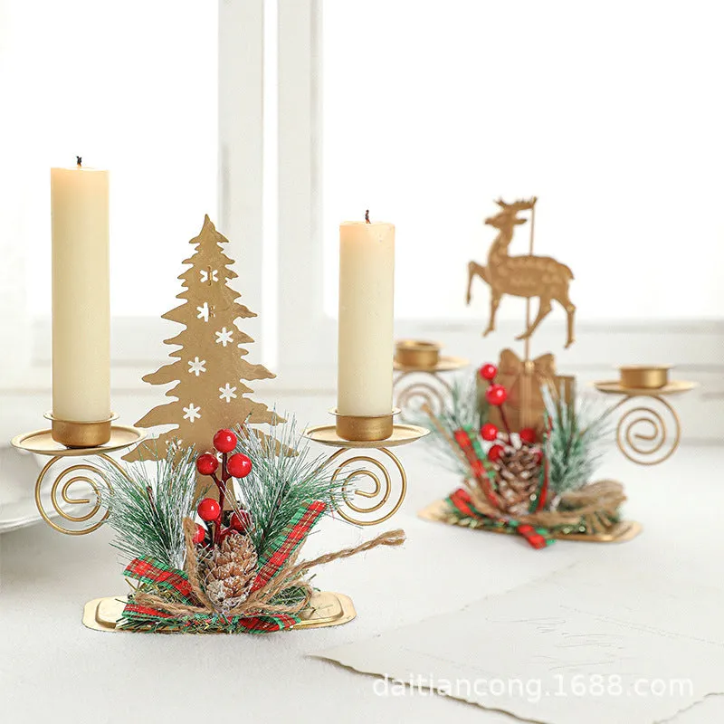 Golden Iron Double Candlestick - Christmas Window & Desktop Ornament