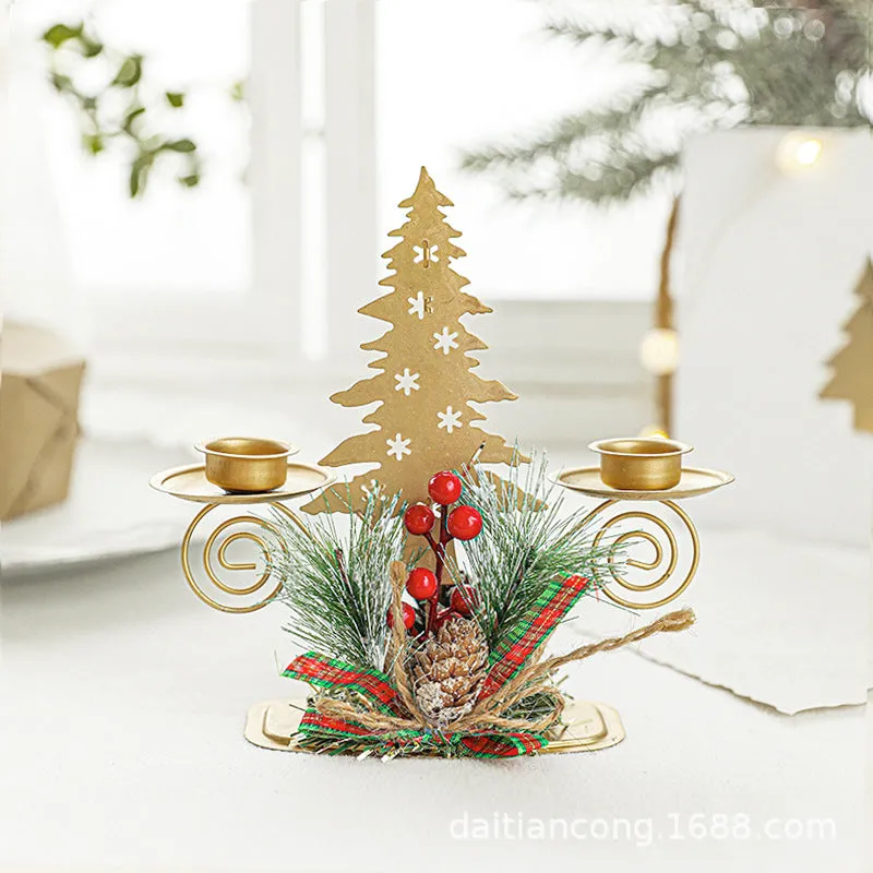 Golden Iron Double Candlestick - Christmas Window & Desktop Ornament