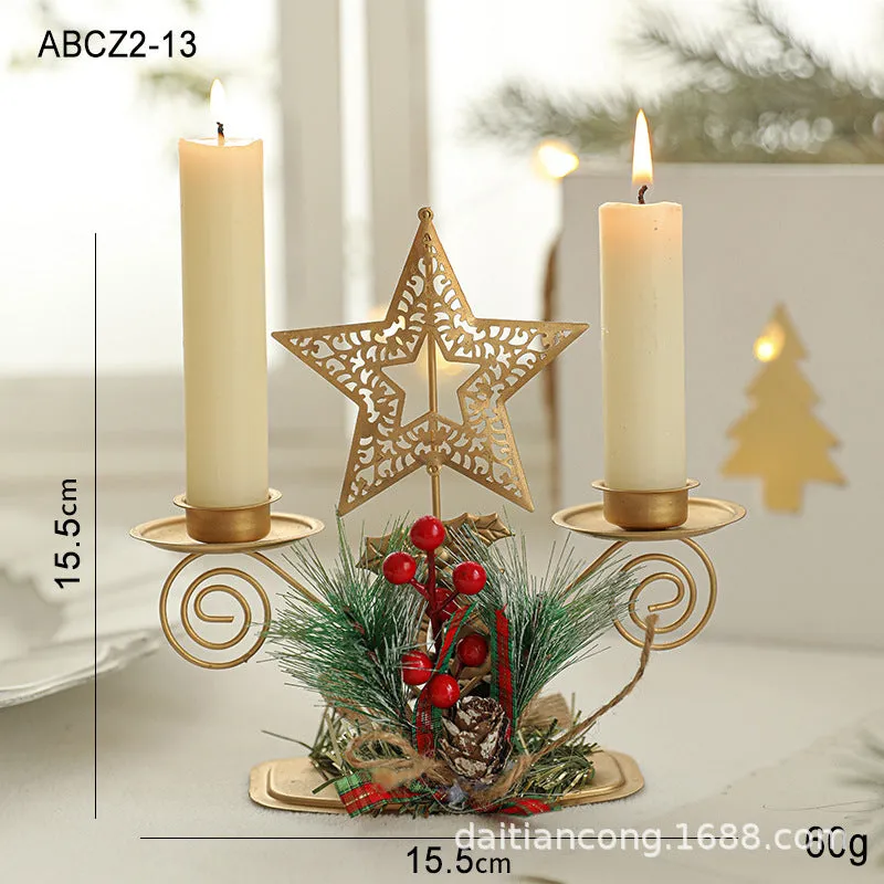 Golden Iron Double Candlestick - Christmas Window & Desktop Ornament