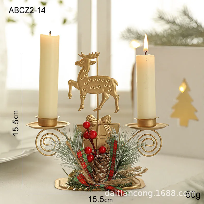 Golden Iron Double Candlestick - Christmas Window & Desktop Ornament