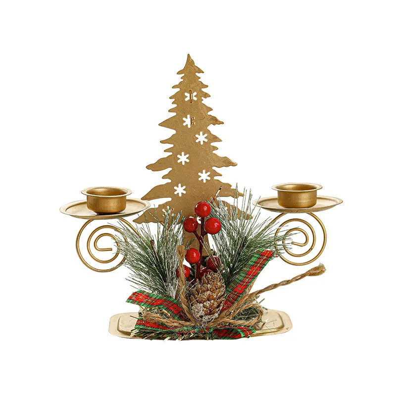 Golden Iron Double Candlestick - Christmas Window & Desktop Ornament