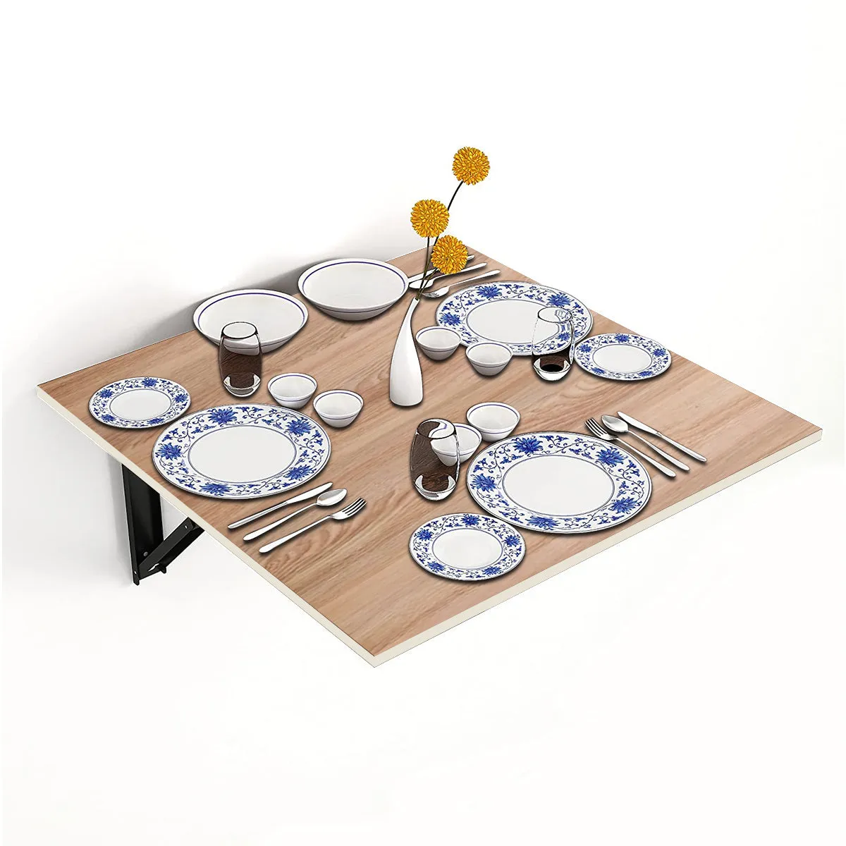 Kawachi Fold Down 3 Seater Wall Mounted Folding Breakfast Dining Table Perfect Addition to Kitchen & Dining Room Beige