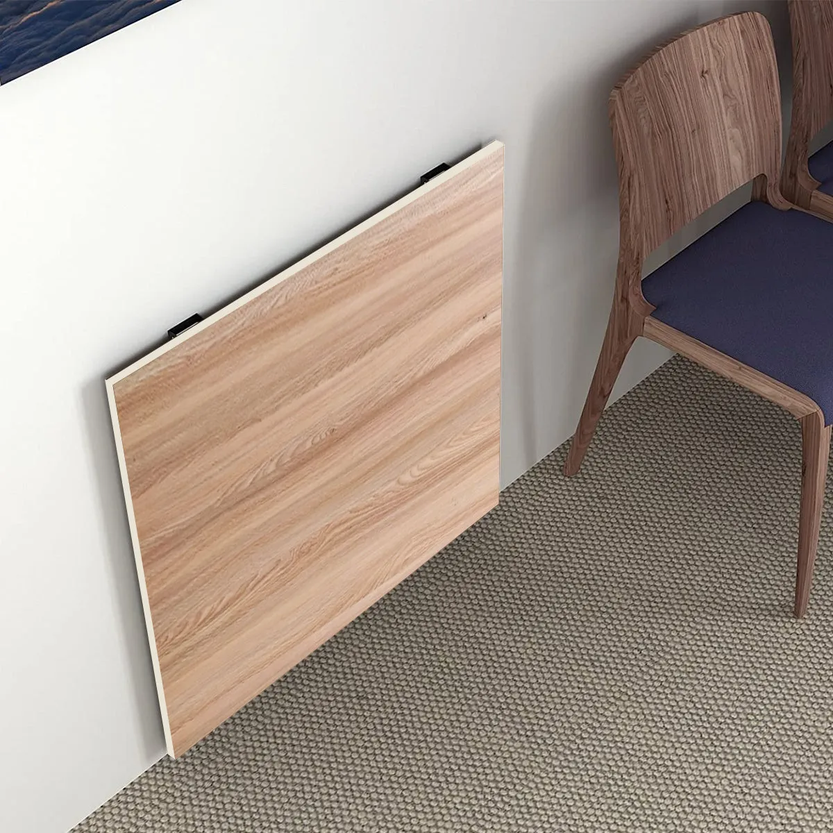 Kawachi Fold Down 3 Seater Wall Mounted Folding Breakfast Dining Table Perfect Addition to Kitchen & Dining Room Beige