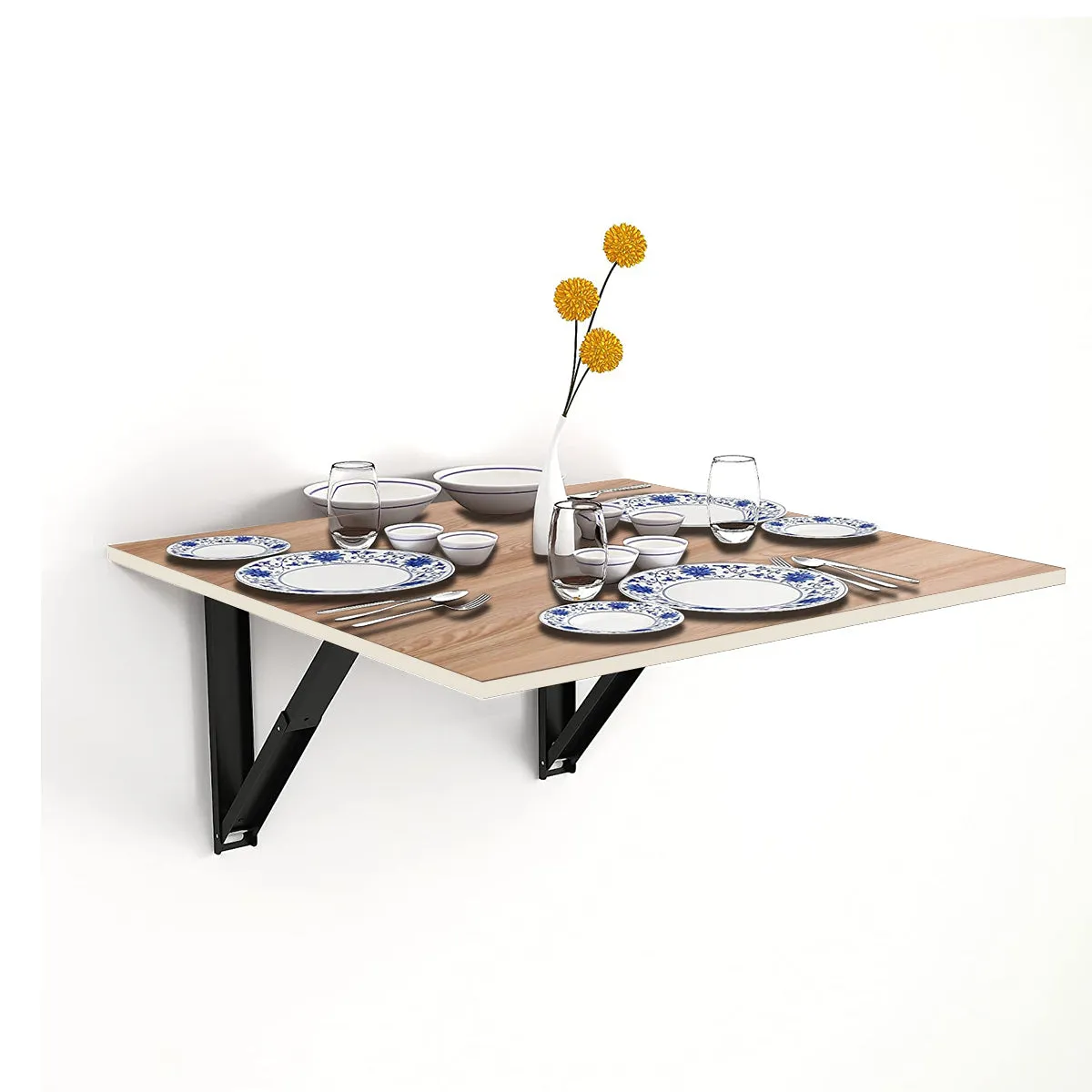 Kawachi Fold Down 3 Seater Wall Mounted Folding Breakfast Dining Table Perfect Addition to Kitchen & Dining Room Beige