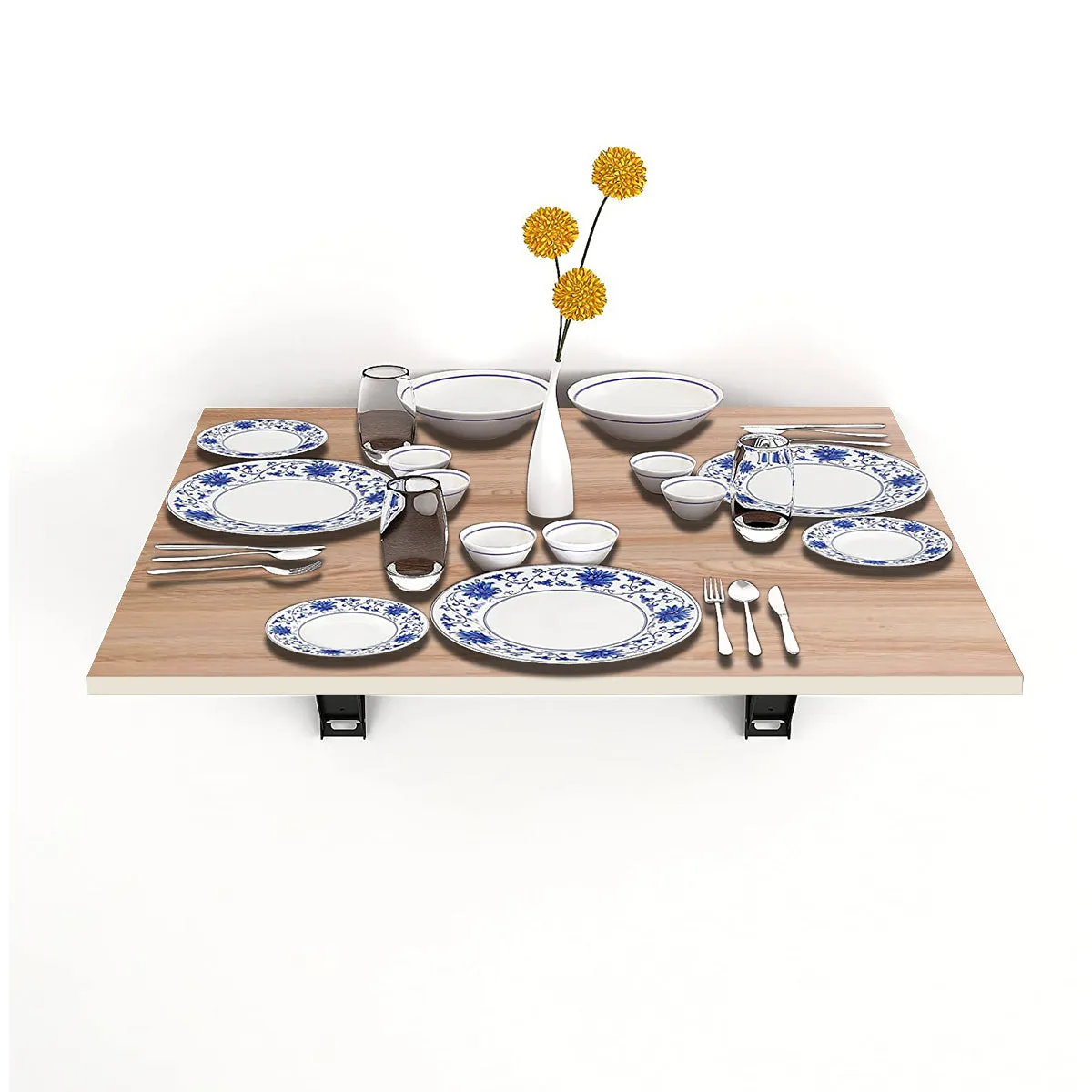Kawachi Fold Down 3 Seater Wall Mounted Folding Breakfast Dining Table Perfect Addition to Kitchen & Dining Room Beige