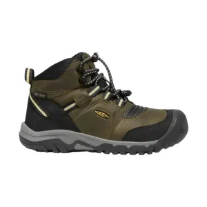 KEEN Big Kids' Ridge Flex Waterproof Mid Boot - Dark Olive/Dusky Citron