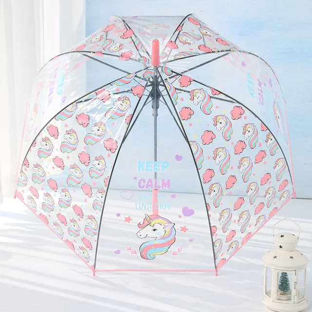 LIBERAINY Simple fashion weatherproof  lovely unicorn children long handle transparent umbrella