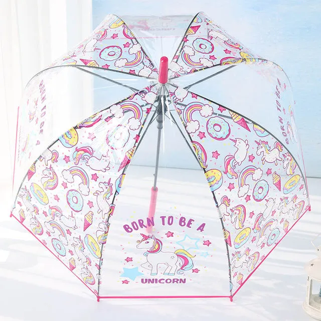 LIBERAINY Simple fashion weatherproof  lovely unicorn children long handle transparent umbrella