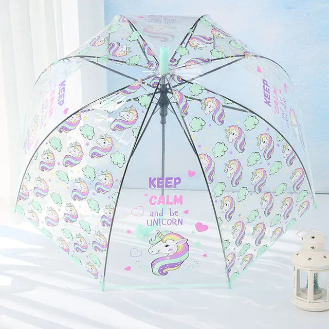 LIBERAINY Simple fashion weatherproof  lovely unicorn children long handle transparent umbrella