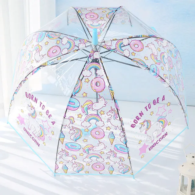 LIBERAINY Simple fashion weatherproof  lovely unicorn children long handle transparent umbrella