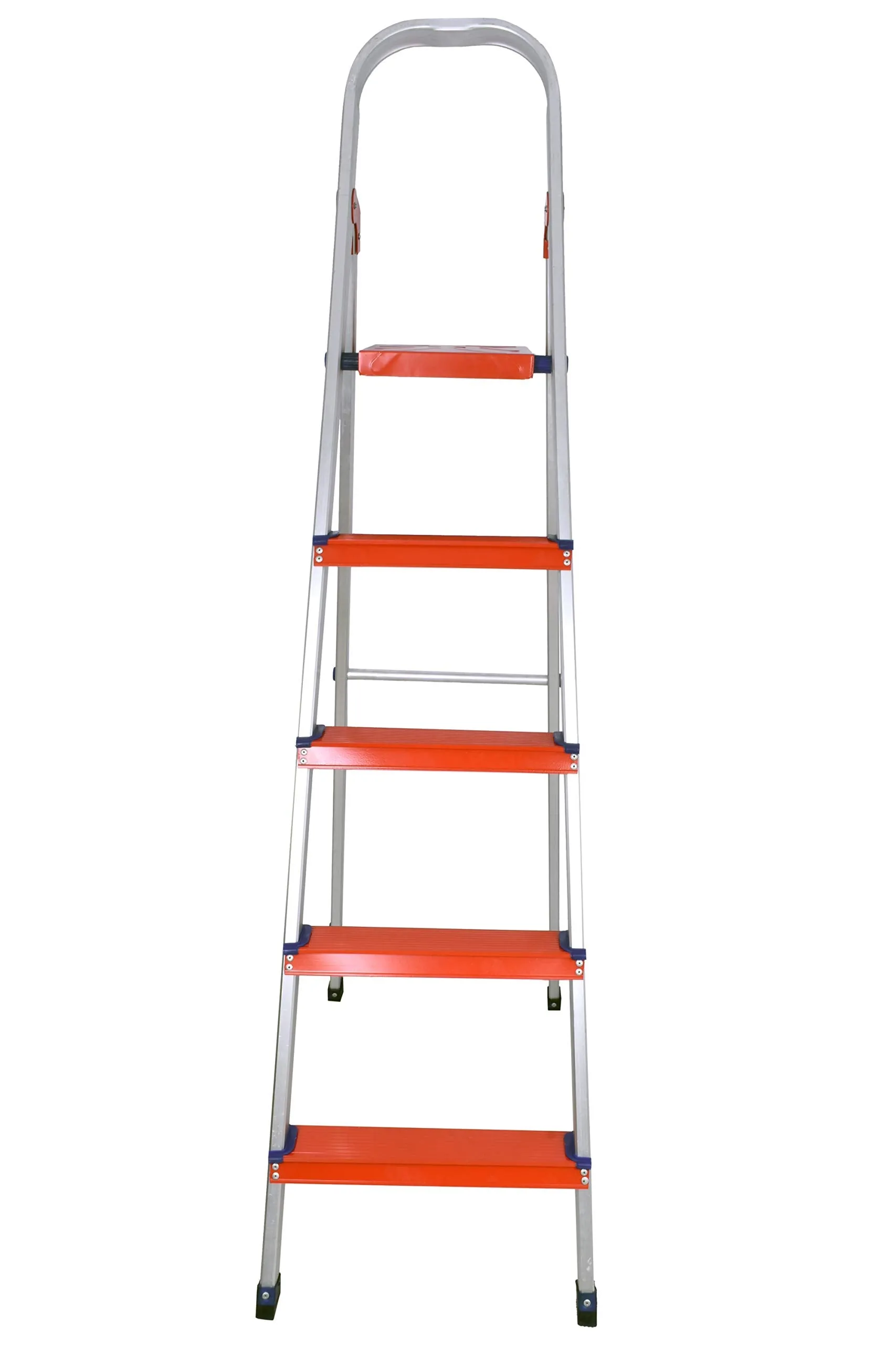 Plantex Classic 5 Step Foldable Aluminium Ladder/Step Ladder for Home Use (Orange & Silver)
