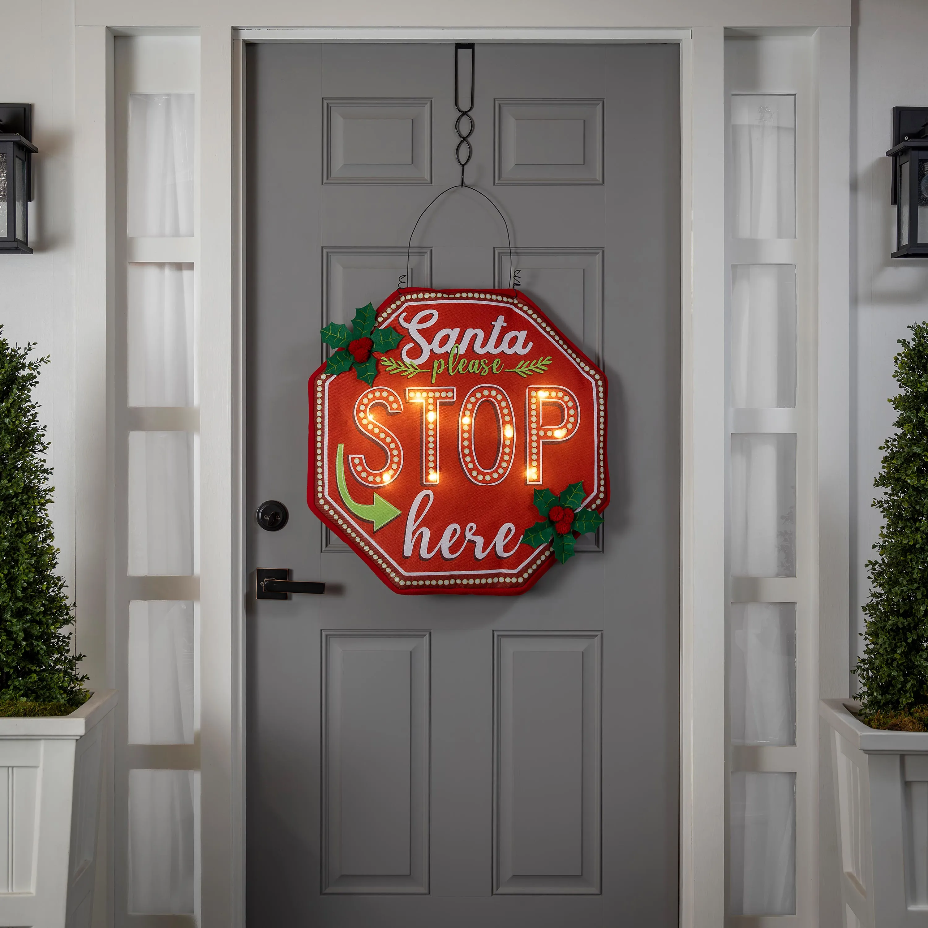 Santa, Please Stop Here Lighted Estate Door Decor