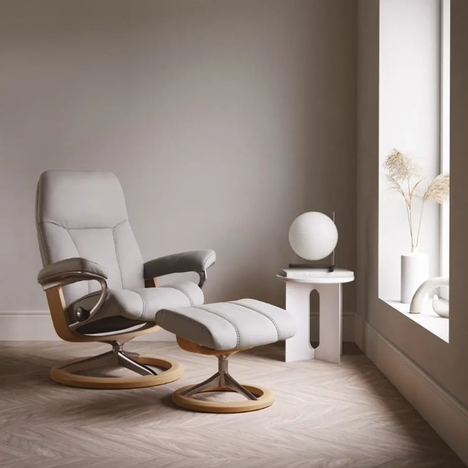 Stressless Consul Medium Chair & Stool with Signature Base
