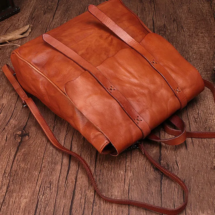 Vintage Ladies Brown Leather Backpack Purse Convertible Shoulder Bag For Women