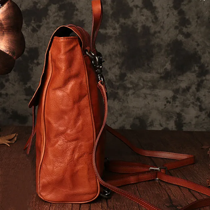 Vintage Ladies Brown Leather Backpack Purse Convertible Shoulder Bag For Women