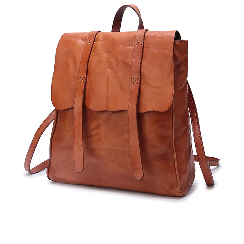 Vintage Ladies Brown Leather Backpack Purse Convertible Shoulder Bag For Women