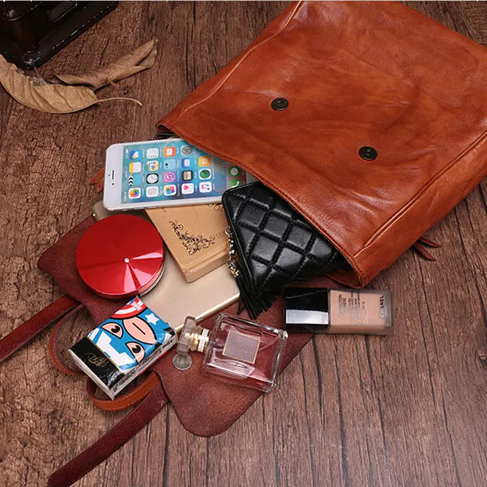 Vintage Ladies Brown Leather Backpack Purse Convertible Shoulder Bag For Women