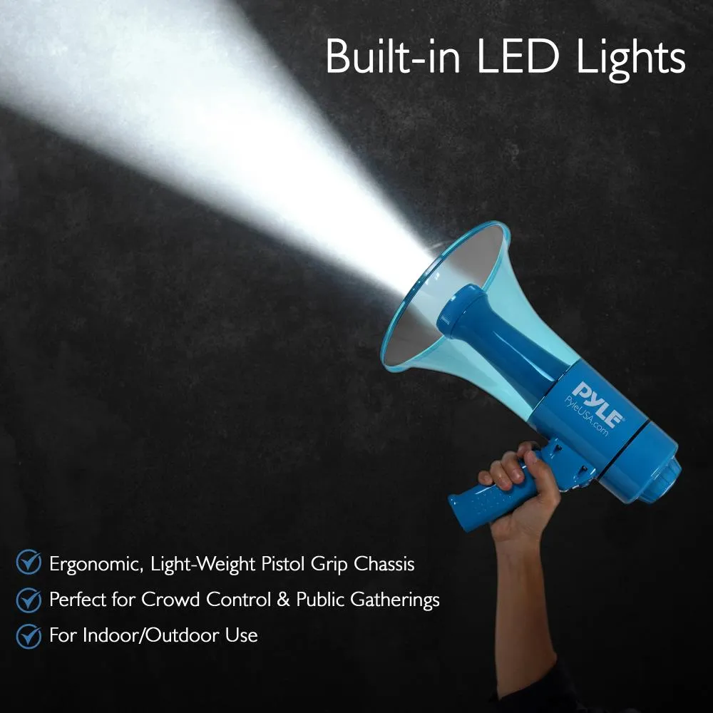 Waterproof Megaphone - Water Resistant Pa Bullhorn Speaker With Built-In Rechargeable Battery And Led Lights