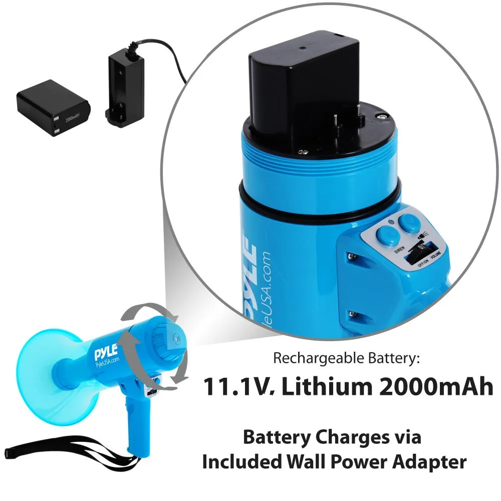 Waterproof Megaphone - Water Resistant Pa Bullhorn Speaker With Built-In Rechargeable Battery And Led Lights