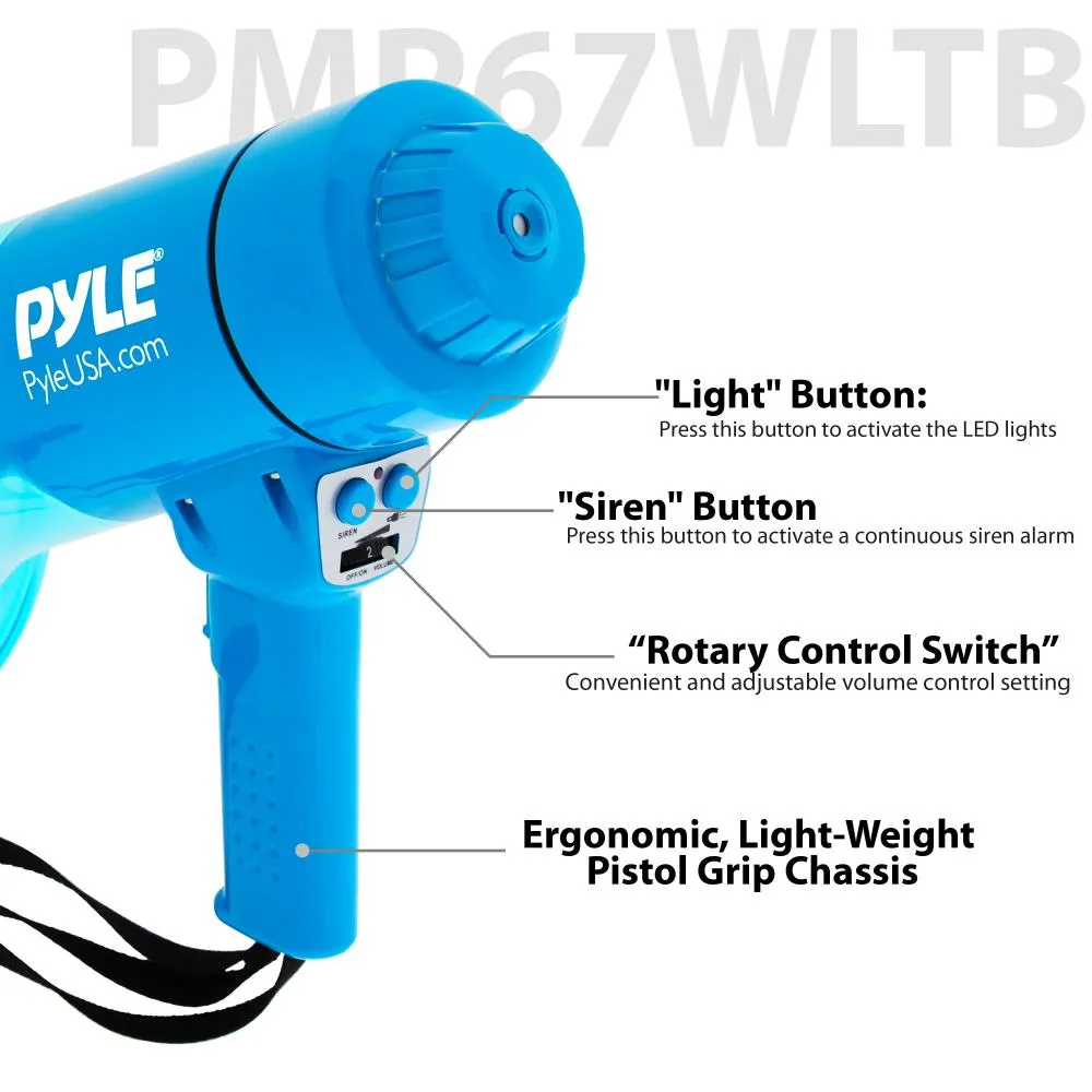 Waterproof Megaphone - Water Resistant Pa Bullhorn Speaker With Built-In Rechargeable Battery And Led Lights