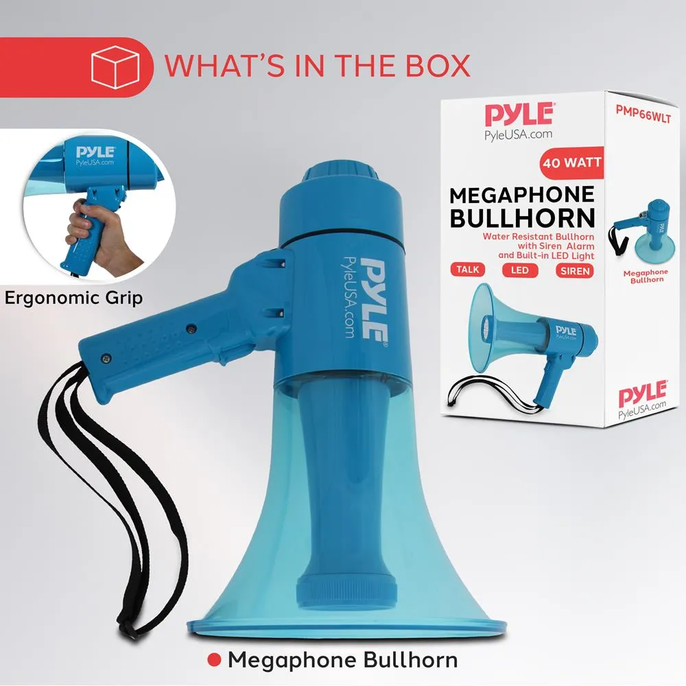 Waterproof Megaphone - Water Resistant Pa Bullhorn Speaker With Siren Alarm And Built-In Led Light