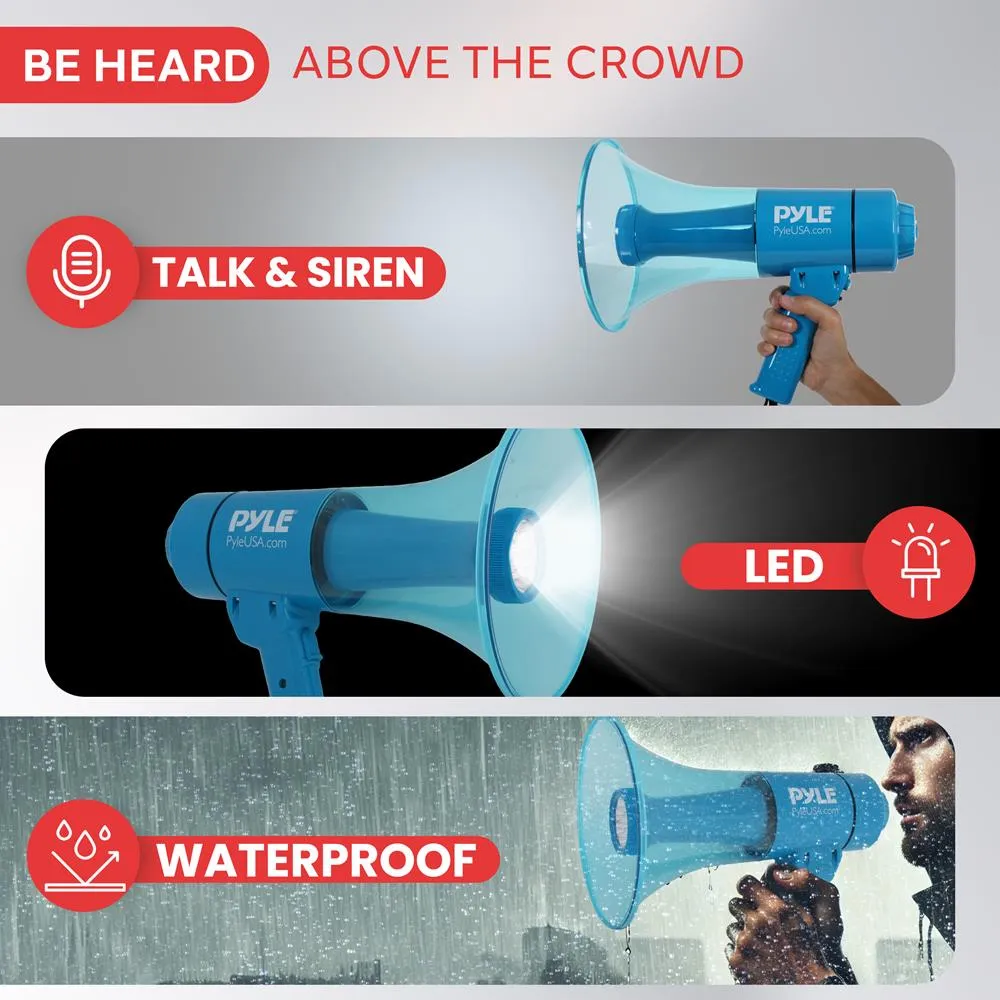 Waterproof Megaphone - Water Resistant Pa Bullhorn Speaker With Siren Alarm And Built-In Led Light